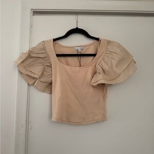 Elegant Beige Puff Sleeve Blouse